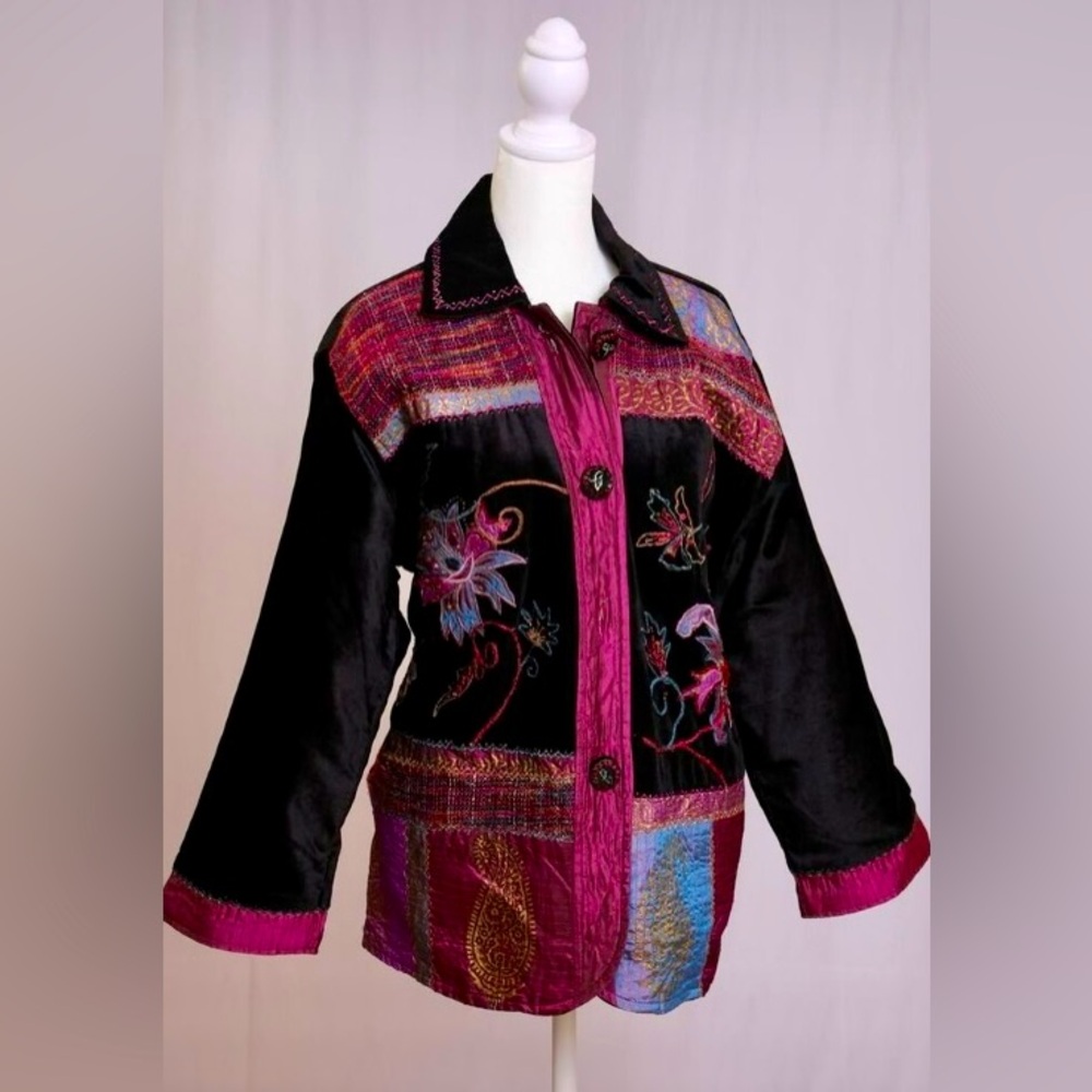 Boho Vintage Retro Embroidered Patchwork Multicolor Jacket